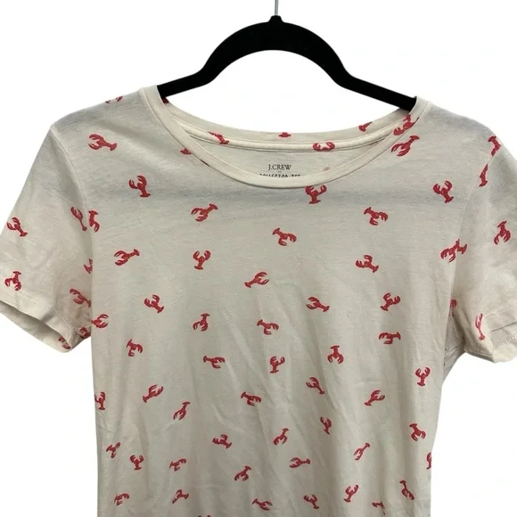 J. Crew Tee cotton tee in cream red lobster print beachy coastal preppy summer - Picture 6 of 11